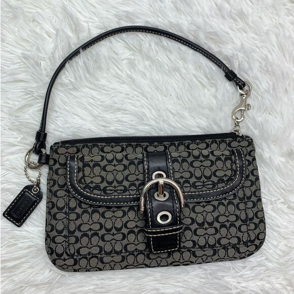 COACH Black Gray Signature Canvas Wristlet - Picture 1 of 10